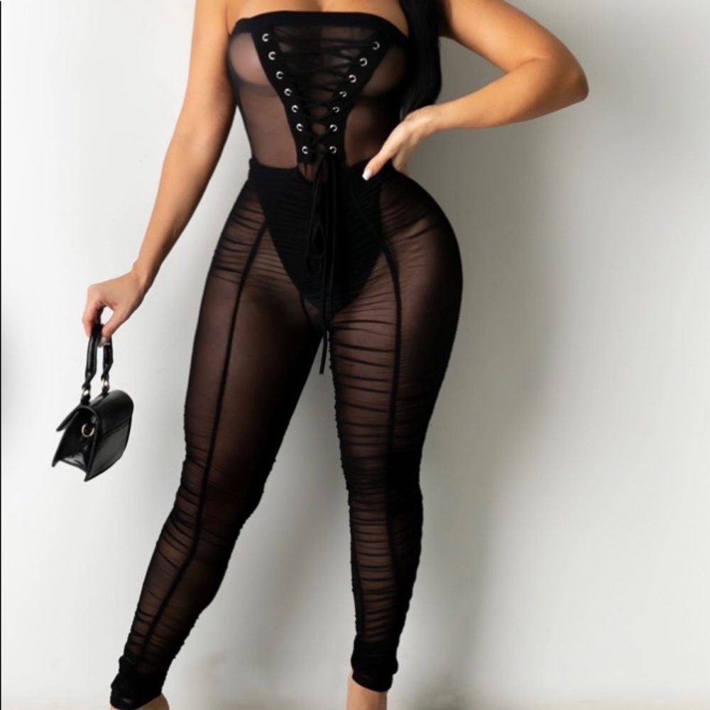 Brand New sheer one piece black jumpsuit